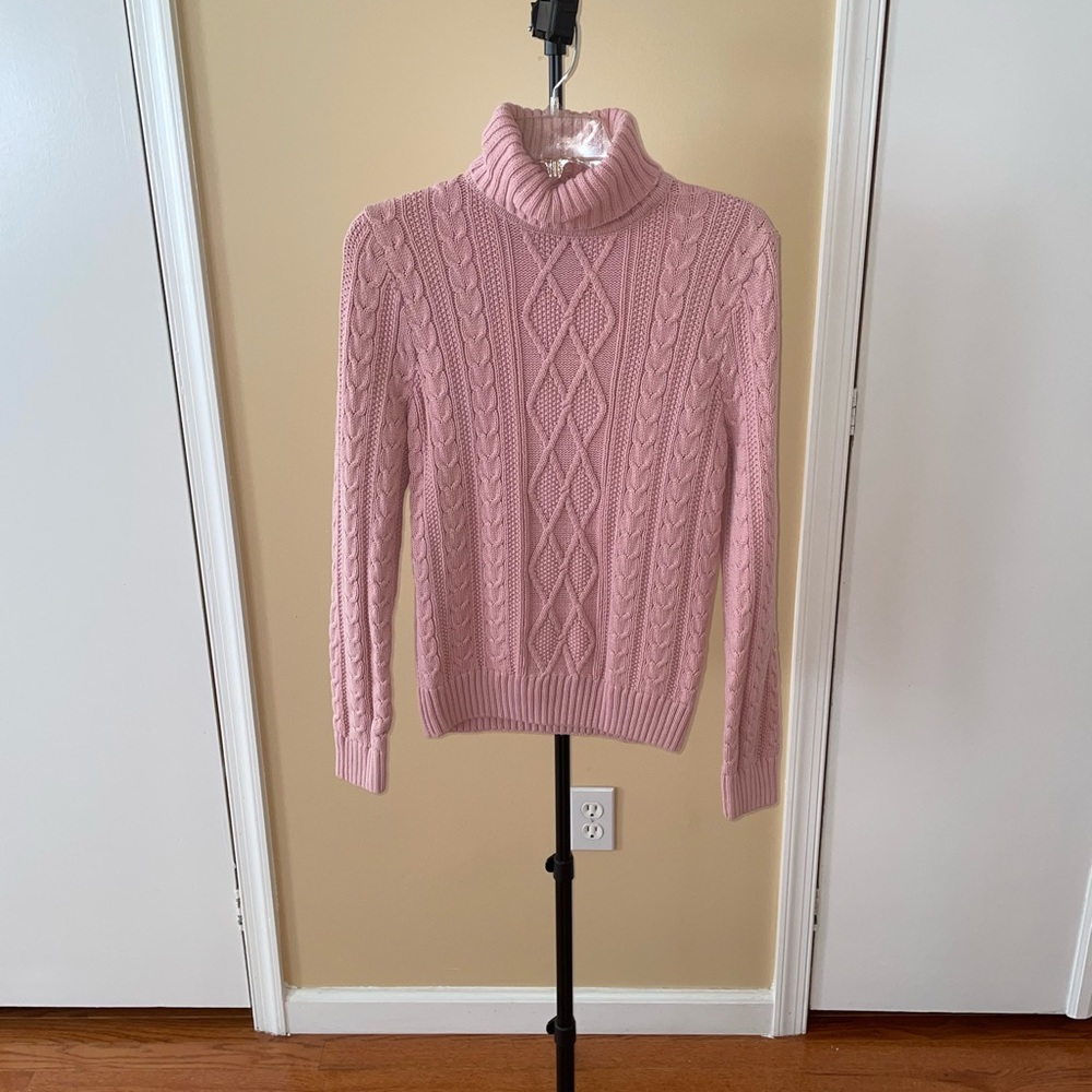Pria Baby Pink Cable Knit Turtleneck Sweater - Picture 2 of 6